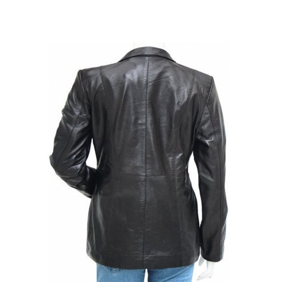 3 Button Black Casual Wear Leather Blazer For Women’s