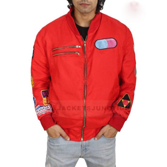 Akira Red Bomber Jacket With Patches