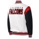 Atlanta Falcons Throwback Warm Up Pitch White Varsity Satin Jacket