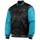 Black Blue Carolina Panthers Enforcer Varsity Satin Jacket
