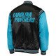 Black Blue Carolina Panthers Enforcer Varsity Satin Jacket