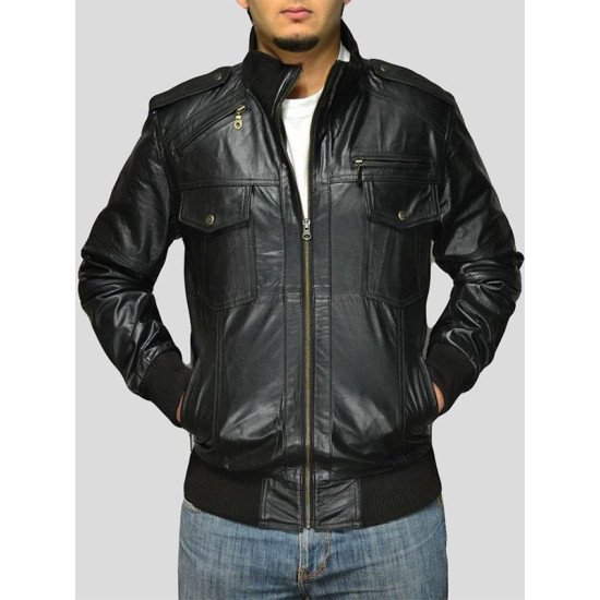 Black Leather Bomber Jacket Mens
