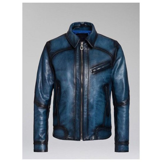 Blue Bugatti Leather Jacket for Men