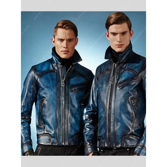 Blue Bugatti Leather Jacket for Men
