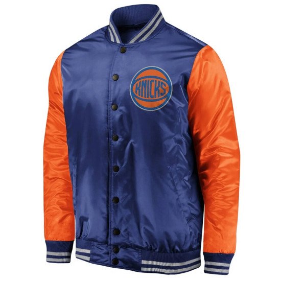Blue Orange New York Knicks Iconic Tackle Satin Jacket