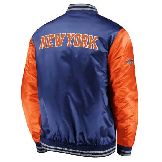 Blue Orange New York Knicks Iconic Tackle Satin Jacket