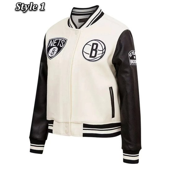 Brooklyn Nets Retro Classic Varsity Cream Jacket