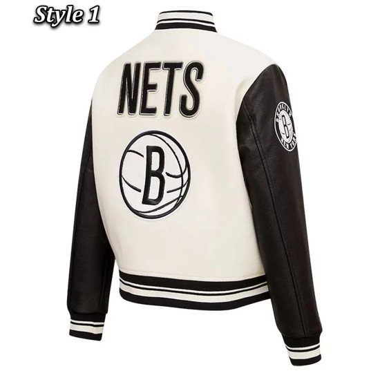 Brooklyn Nets Retro Classic Varsity Cream Jacket
