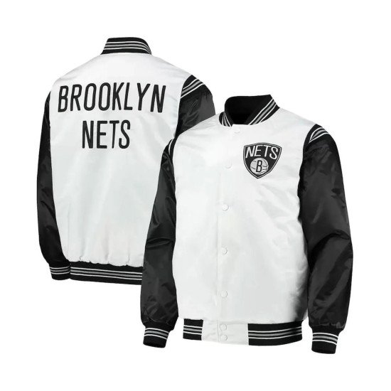 Brooklyn Nets White and Black Satin Jacket