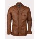 Brown Leather Four Pocket Jacket for Men