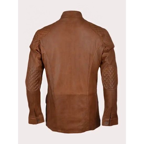 Brown Leather Four Pocket Jacket for Men