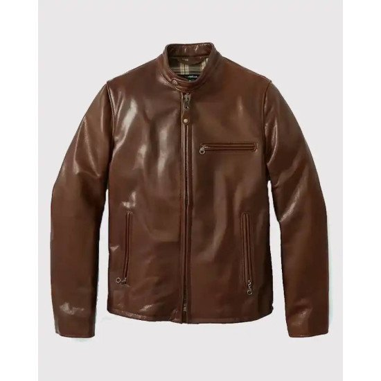 Brown Waxed Natural Pebbled Cowhide Leather Jacket