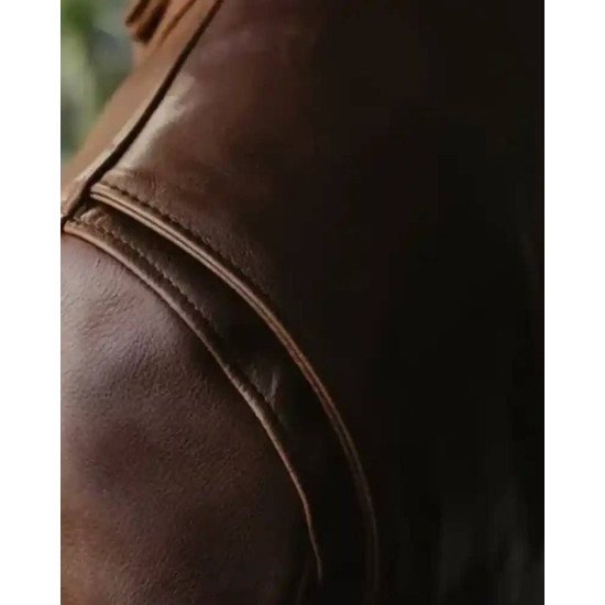 Brown Waxed Natural Pebbled Cowhide Leather Jacket