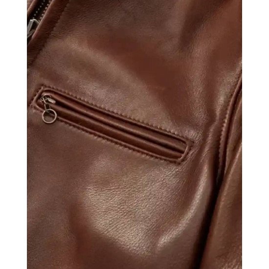 Brown Waxed Natural Pebbled Cowhide Leather Jacket