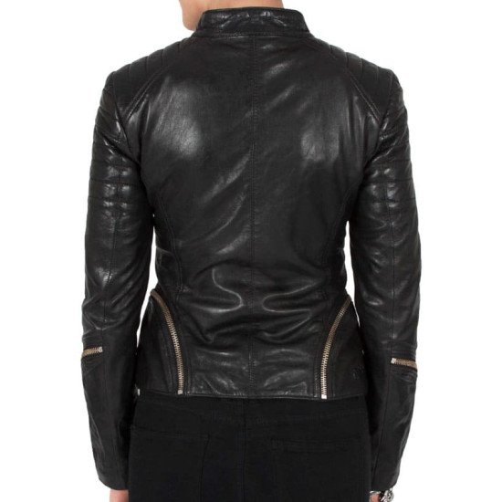 Cafe Racer Black Leather Biker Jacket