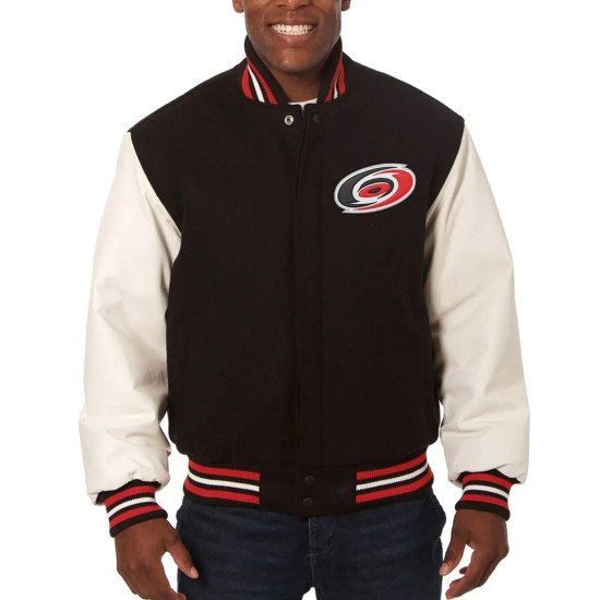 Carolina Hurricanes Black and White Two-Tone Varsity Jacket