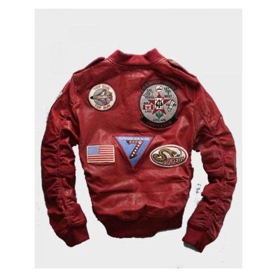 Carrier Air Wing Red Leather Bomber Jacket for Men