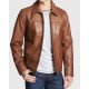 Casual Zipper Brown Leather Jacket for Men