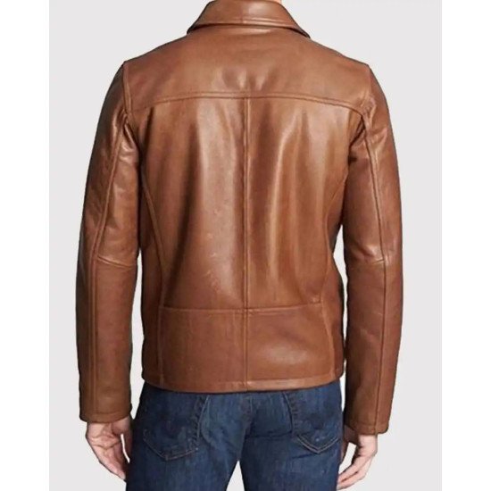 Casual Zipper Brown Leather Jacket for Men