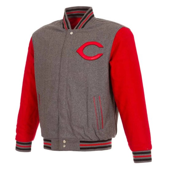 Cincinnati Reds Gray and Red Varsity Wool Jacket