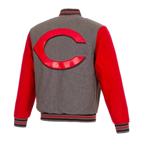 Cincinnati Reds Gray and Red Varsity Wool Jacket
