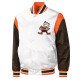 Cleveland Browns Throwback Warm Up Pitch White and Brown Varsity Satin Jacket