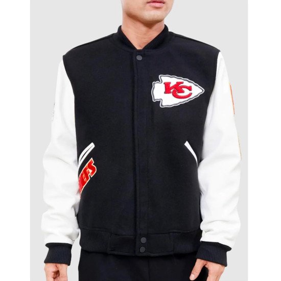 College Kansas City Chiefs Logo Black and White Varsity Jacket