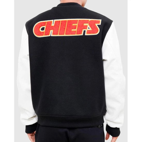 College Kansas City Chiefs Logo Black and White Varsity Jacket