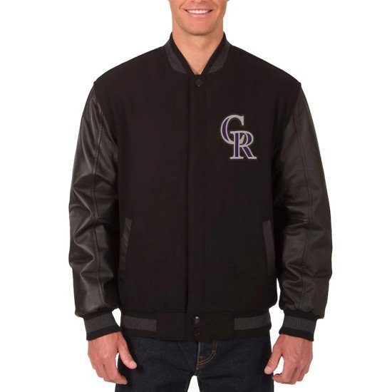 Colorado Rockies Varsity Black Wool Leather Jacket