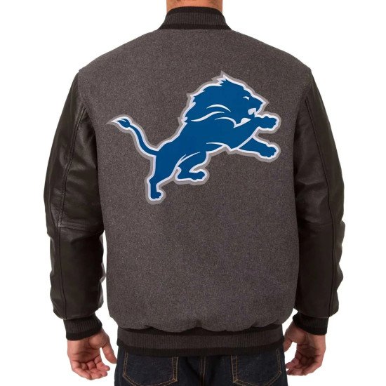 Detroit Lions Varsity Black and Charcoal Jacket