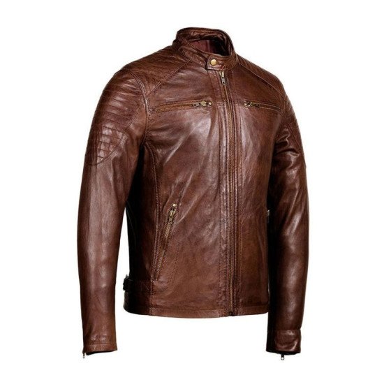Distressed Brown Biker Leather Jacket for Men
