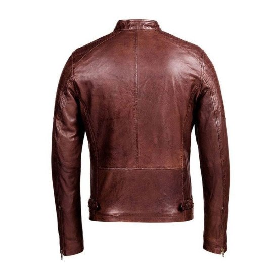 Distressed Brown Biker Leather Jacket for Men