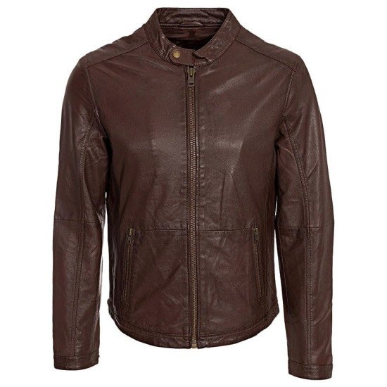 Elegant Brown Sheepskin Leather Jacket