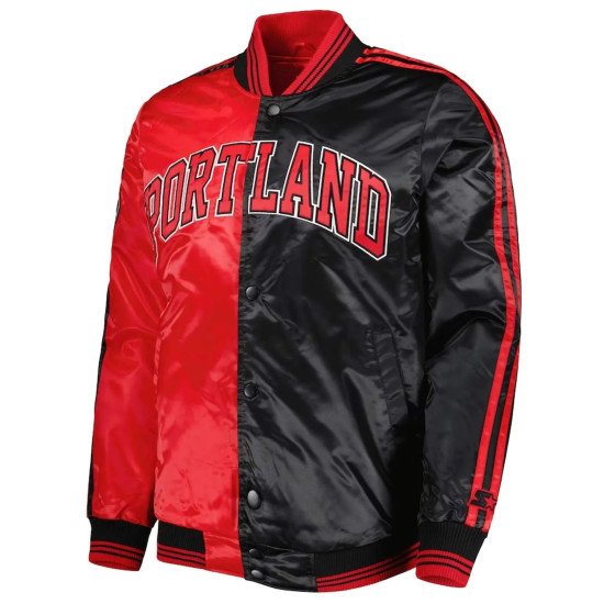 Fast Break Portland Trail Blazers Red and Black Satin Jacket