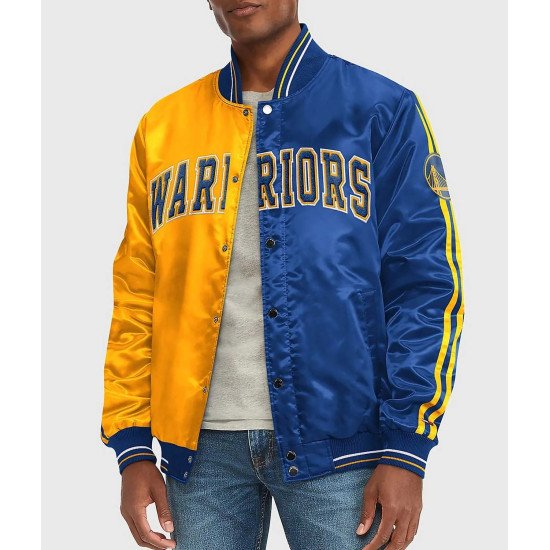 Golden State Warriors Blue and Yellow Varsity Satin Jacket