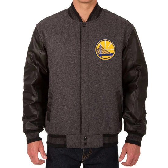 Golden State Warriors Varsity Charcoal and Black Jacket