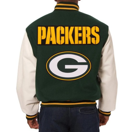 Green Bay Packers Green and White Varsity Jacket