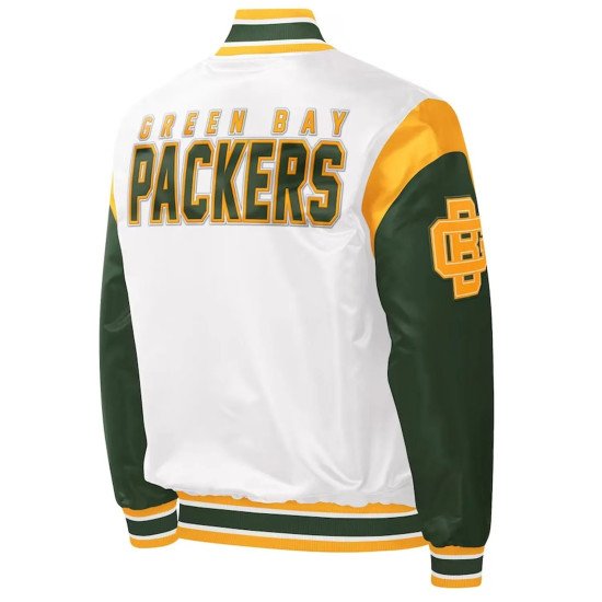 Green Bay Packers Throwback Warm Up Pitch Varsity Satin Jacket