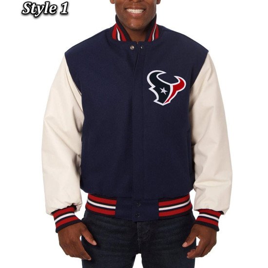 Houston Texans Navy Blue and White Two-Tone Varsity Jacket