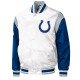Indianapolis Colts Throwback Warm Up Pitch White Varsity Satin Jacket