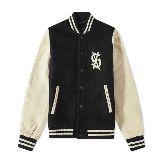 Ksubi King Black and Cream Varsity Jacket