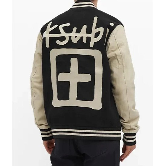 Ksubi King Black and Cream Varsity Jacket