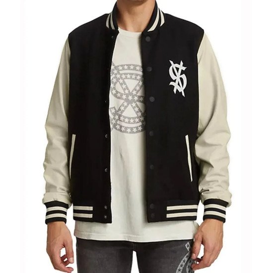 Ksubi King Black and Cream Varsity Jacket
