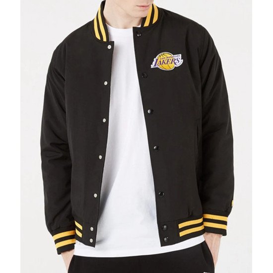 LA Lakers Patch Logo Black Bomber Jacket