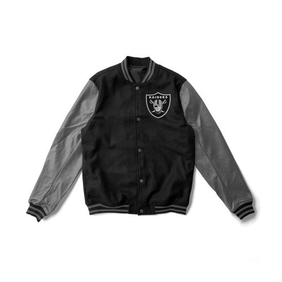 Las Vegas Raiders Black and Gray Varsity Jacket