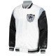 Las Vegas Raiders Throwback Warm Up Pitch White Varsity Satin Jacket