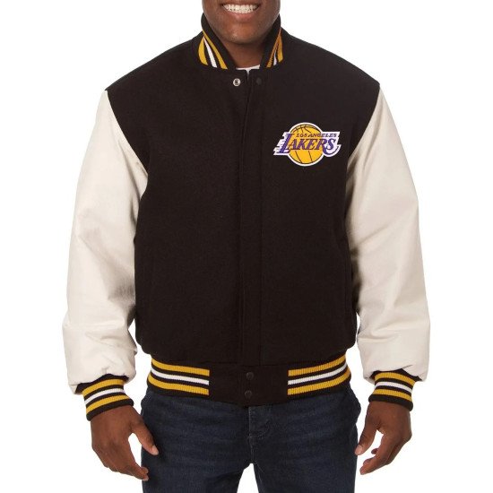 Los Angeles Lakers Black and White Two-Tone Varsity Jacket