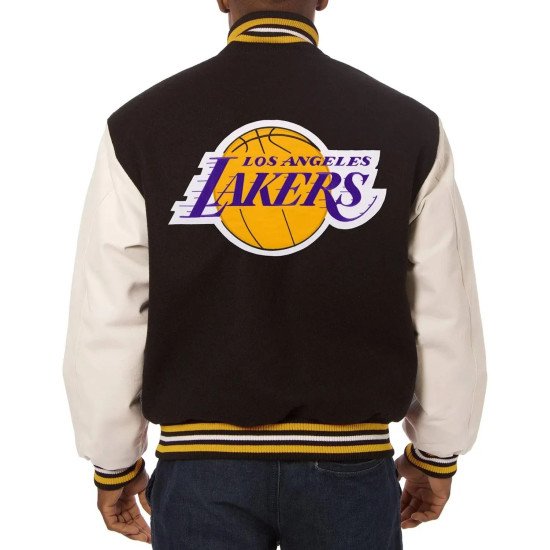 Los Angeles Lakers Black and White Two-Tone Varsity Jacket