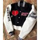 Love Yourself Cropped Black and White Varsity Jacket