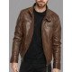 Men's Brown Leather Jacket with Hood